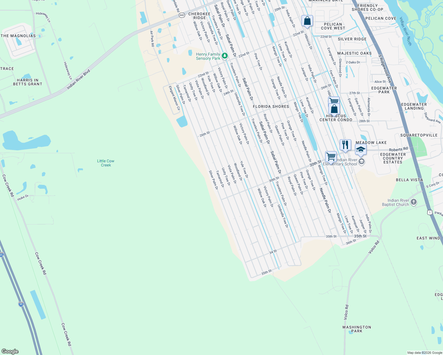 map of restaurants, bars, coffee shops, grocery stores, and more near 2903 Tamarind Drive in Edgewater