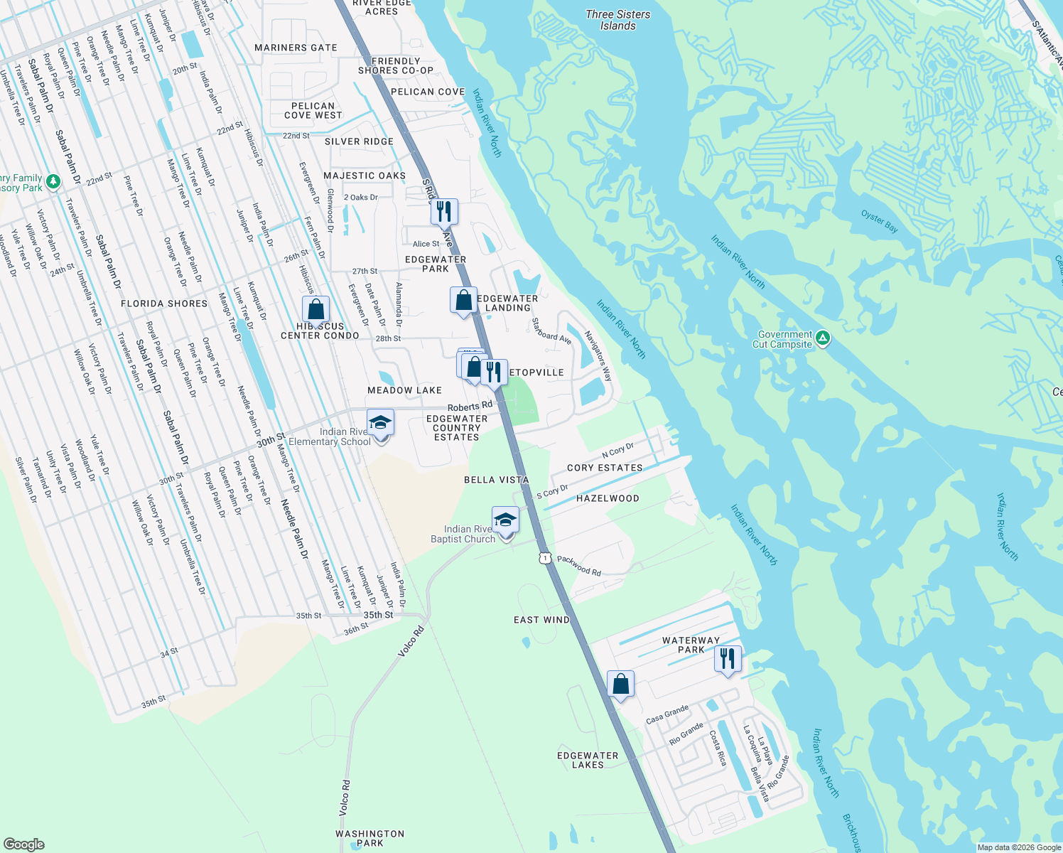 map of restaurants, bars, coffee shops, grocery stores, and more near 823 Starboard Avenue in Edgewater