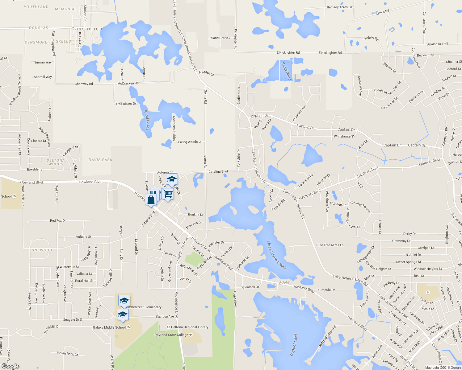 map of restaurants, bars, coffee shops, grocery stores, and more near 1977 Catalina Boulevard in Deltona