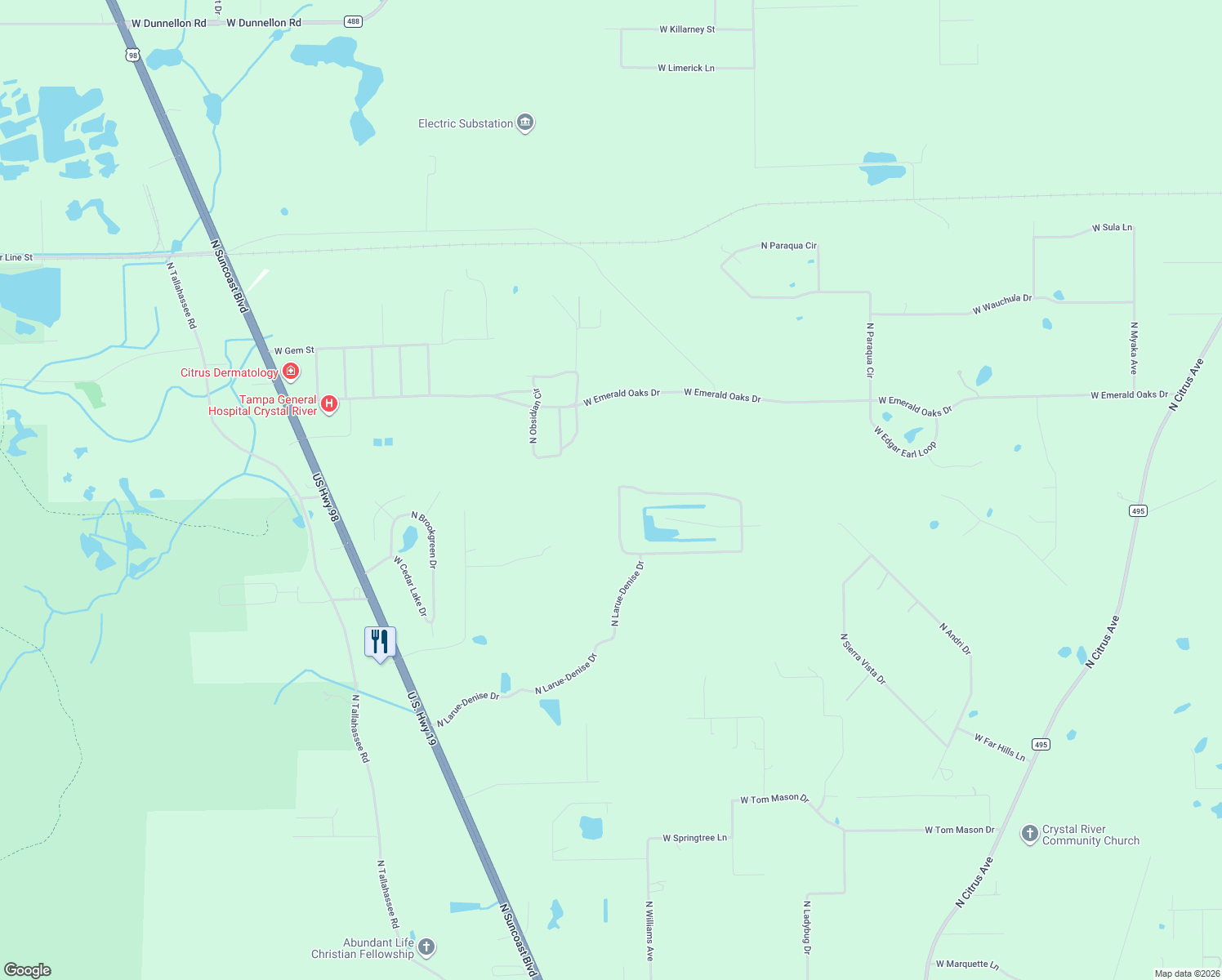 map of restaurants, bars, coffee shops, grocery stores, and more near 10244 West Pamondeho Circle in Crystal River