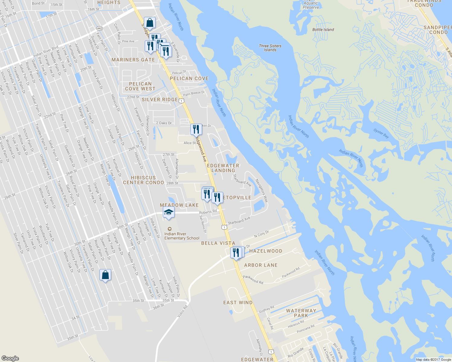 map of restaurants, bars, coffee shops, grocery stores, and more near 415 Schooner Avenue in Edgewater