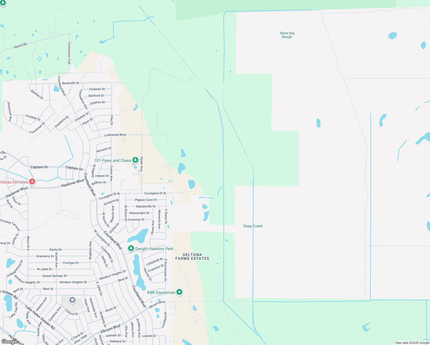 map of restaurants, bars, coffee shops, grocery stores, and more near 2220 Old Train Road in Deltona
