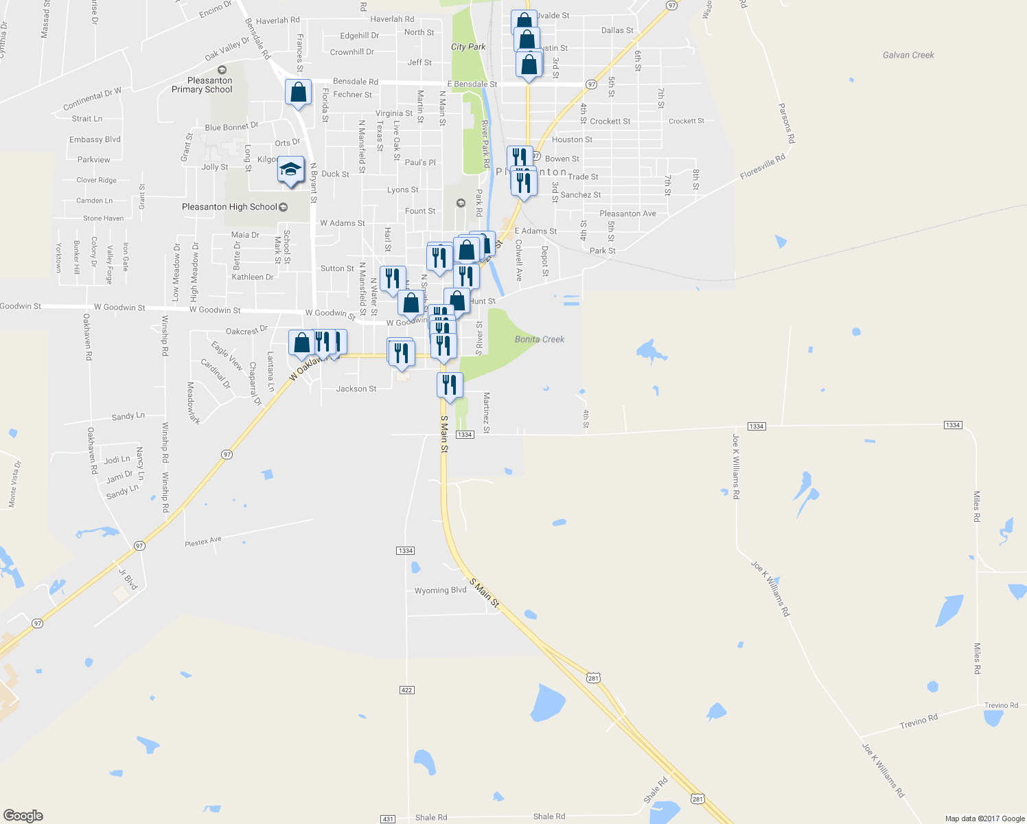 map of restaurants, bars, coffee shops, grocery stores, and more near 421 Coughran Street in Pleasanton