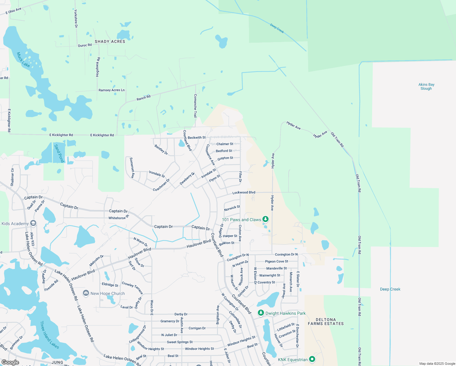 map of restaurants, bars, coffee shops, grocery stores, and more near 3301 Commerce Avenue in Deltona