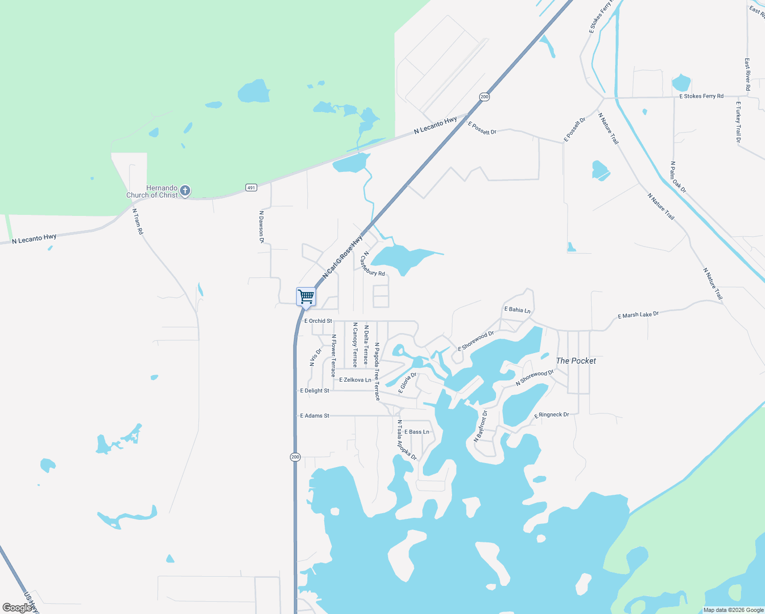 map of restaurants, bars, coffee shops, grocery stores, and more near 6758 North Capri Loop in Hernando
