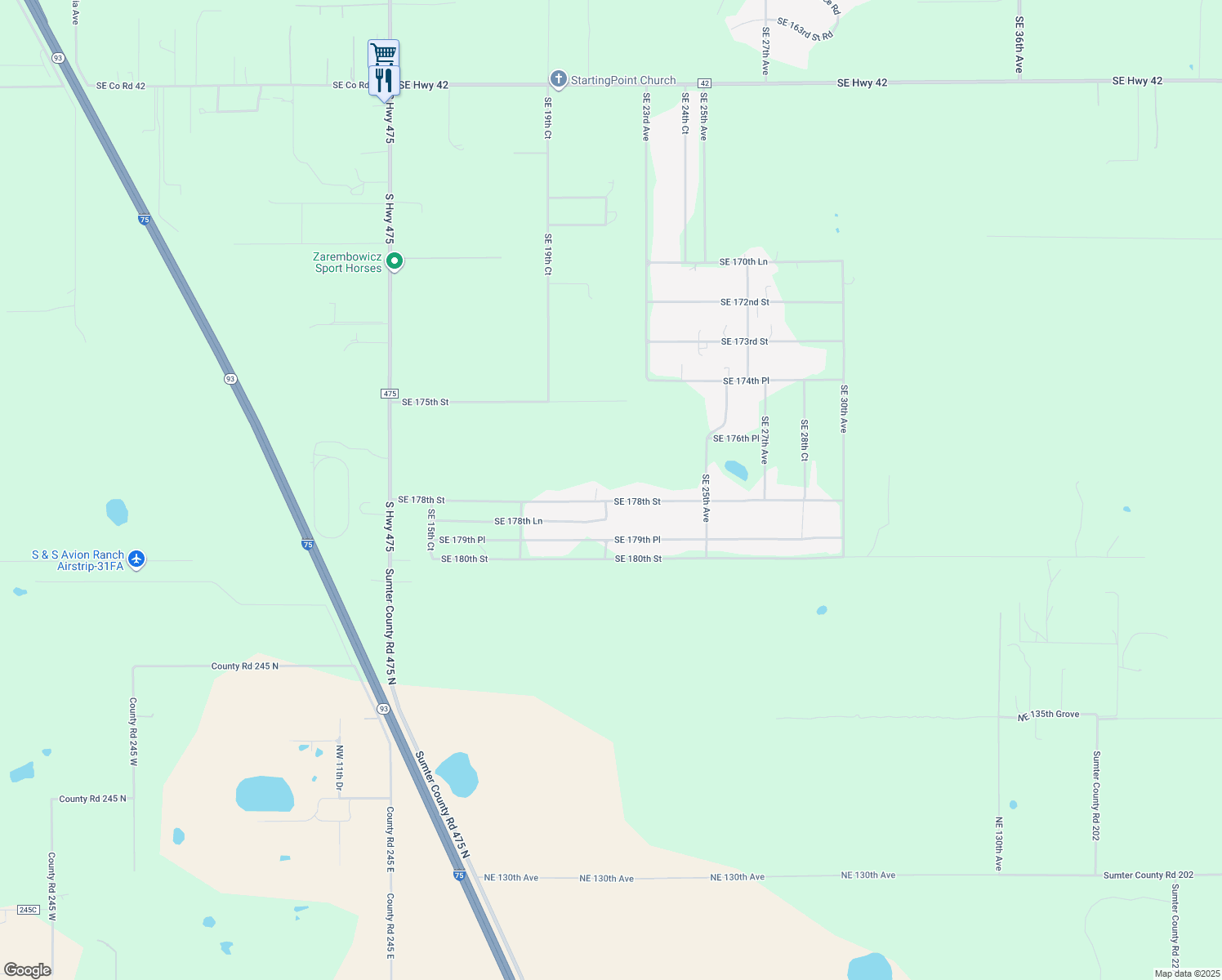 map of restaurants, bars, coffee shops, grocery stores, and more near 2155 Southeast 178th Street in Summerfield