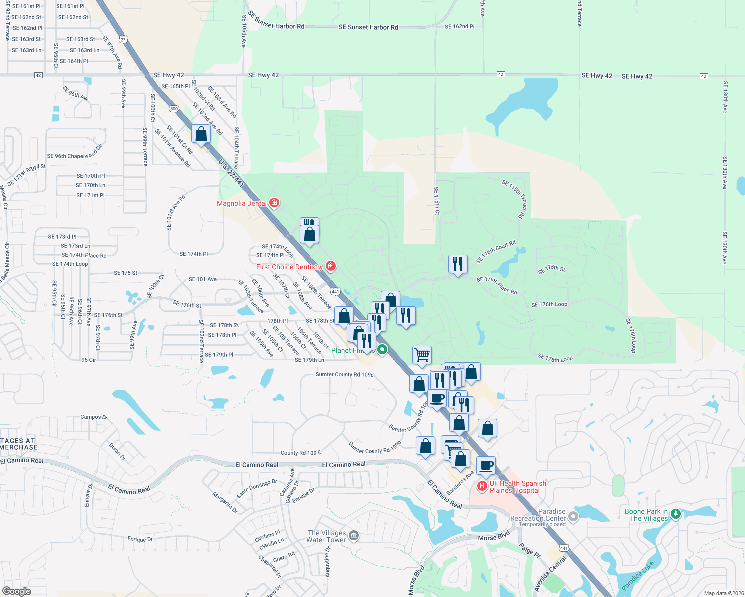 map of restaurants, bars, coffee shops, grocery stores, and more near 11560 Southeast 176th Place Road in Summerfield