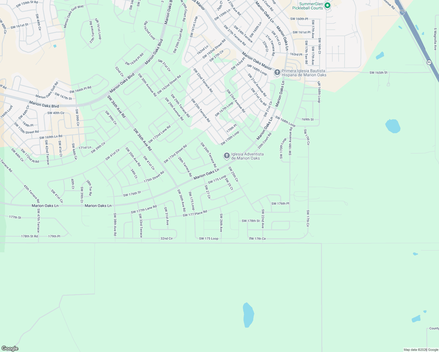 map of restaurants, bars, coffee shops, grocery stores, and more near 2517 Southwest 175 Loop in Ocala
