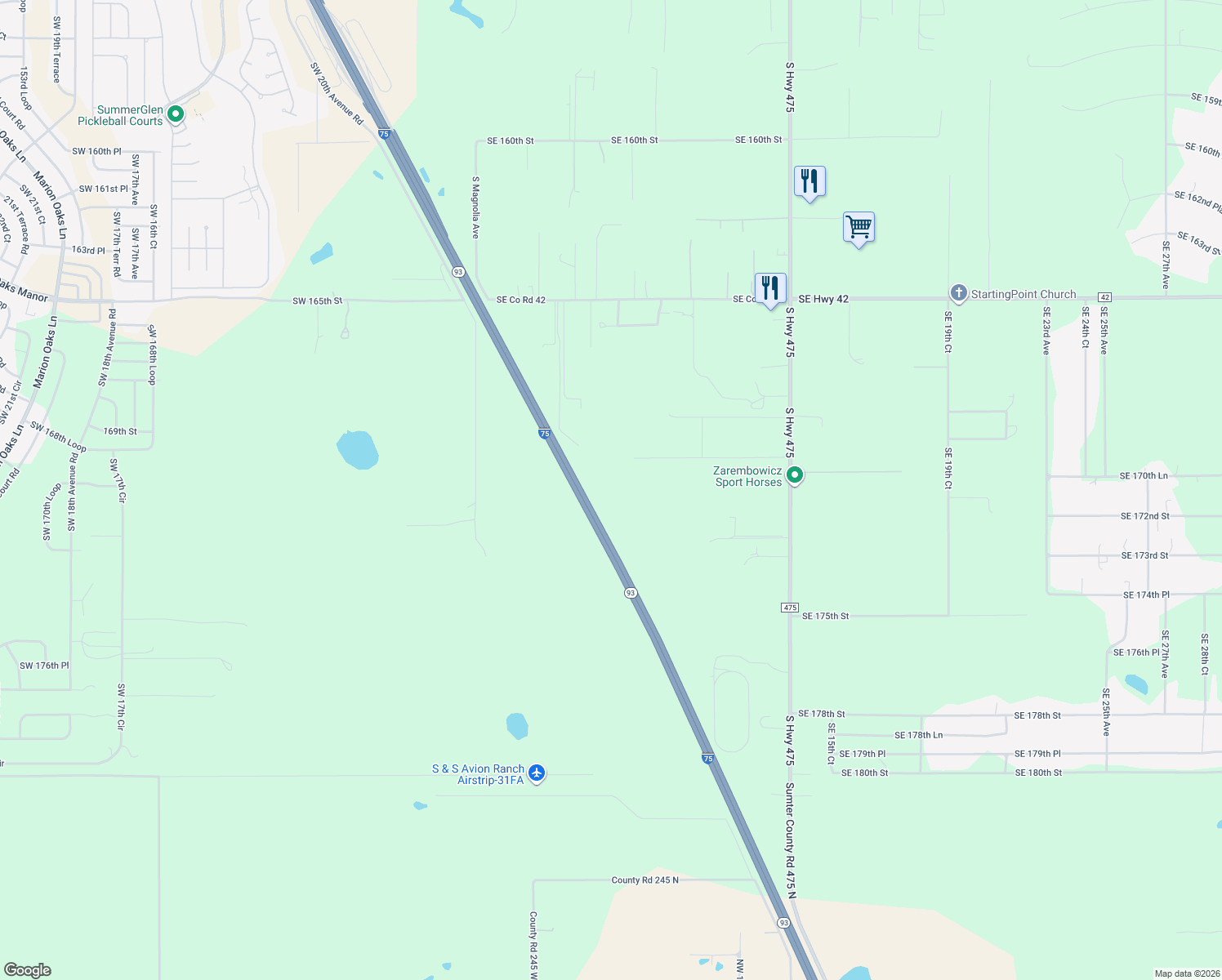 map of restaurants, bars, coffee shops, grocery stores, and more near 690 Southeast 170th Street in Summerfield