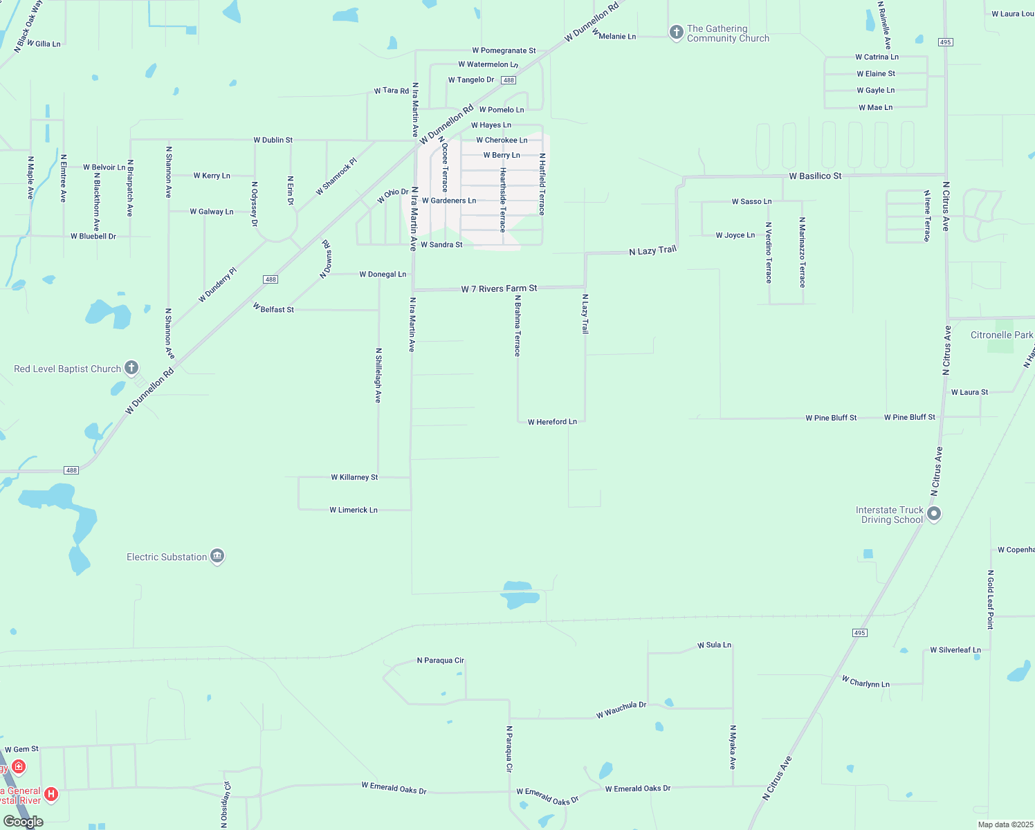 map of restaurants, bars, coffee shops, grocery stores, and more near 7650 North Brahma Terrace in Crystal River