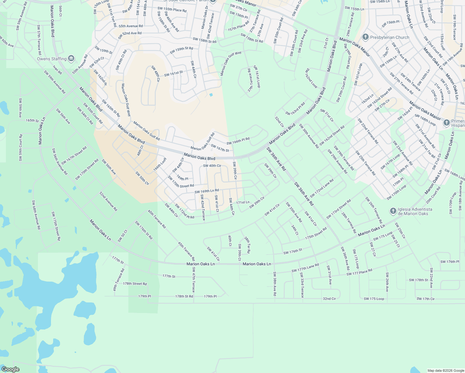 map of restaurants, bars, coffee shops, grocery stores, and more near 4005 Southwest 169th Lane Road in Ocala