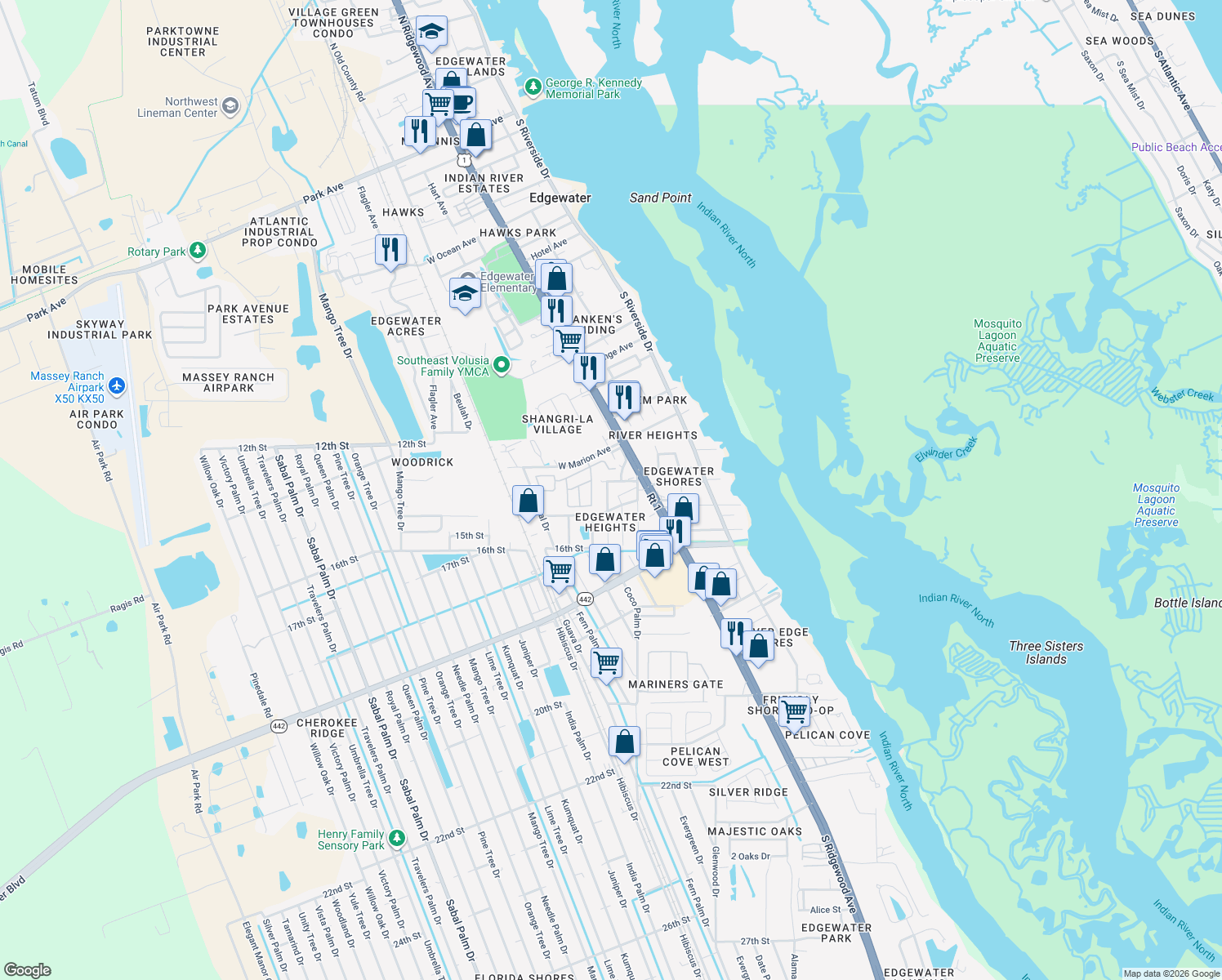 map of restaurants, bars, coffee shops, grocery stores, and more near 1603 Bradford Rd in Edgewater