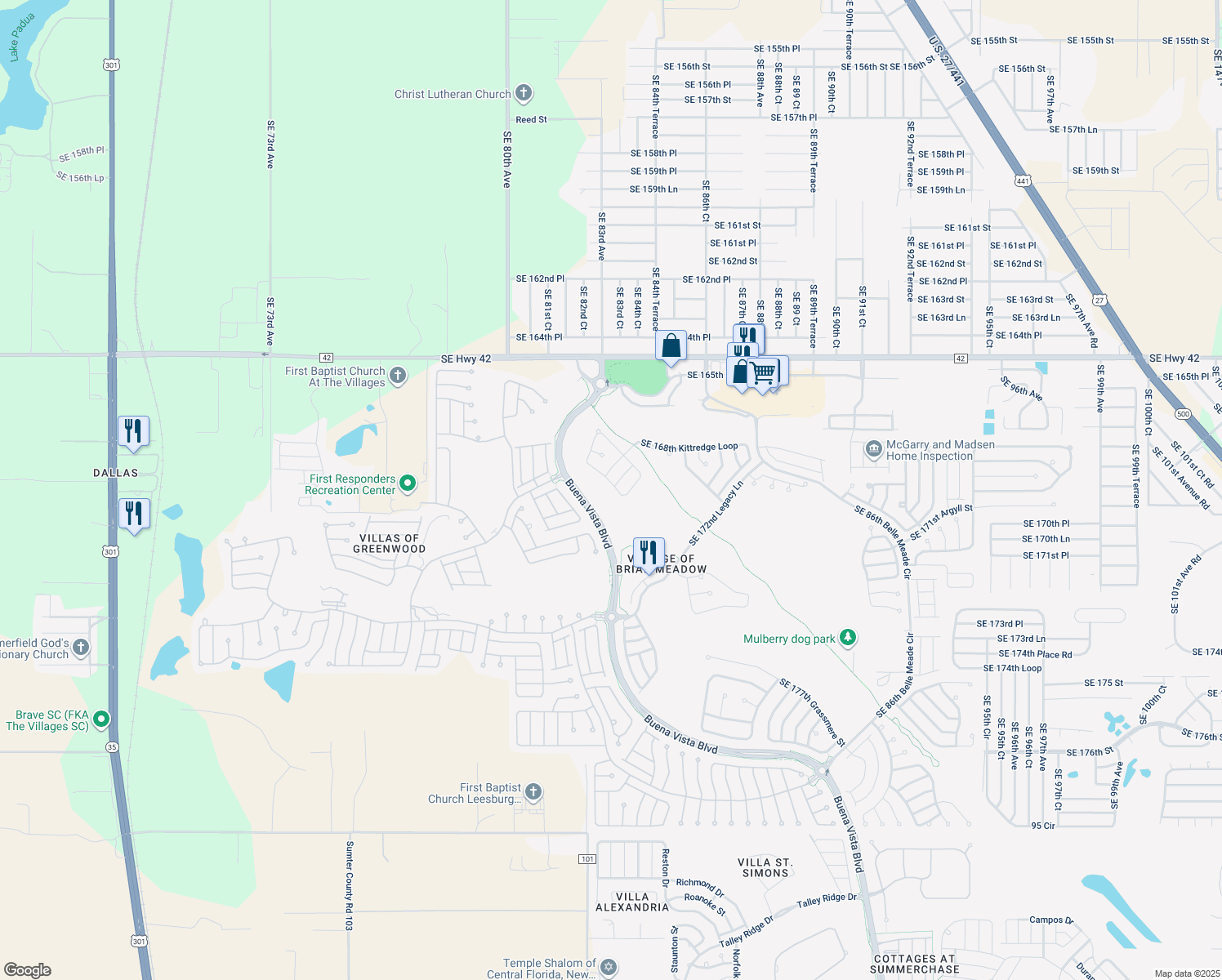 map of restaurants, bars, coffee shops, grocery stores, and more near 16919 Southeast 84th Colerain Circle in The Villages