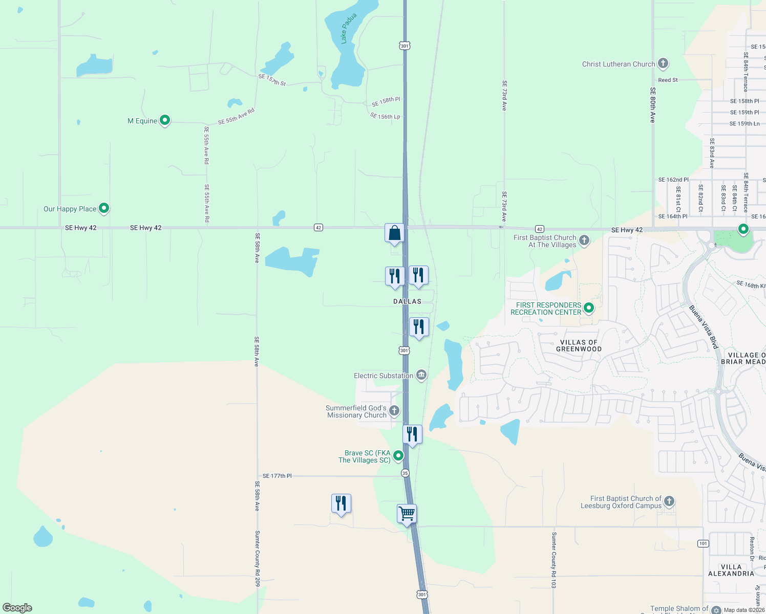 map of restaurants, bars, coffee shops, grocery stores, and more near 6551 Southeast 169th Street in Summerfield