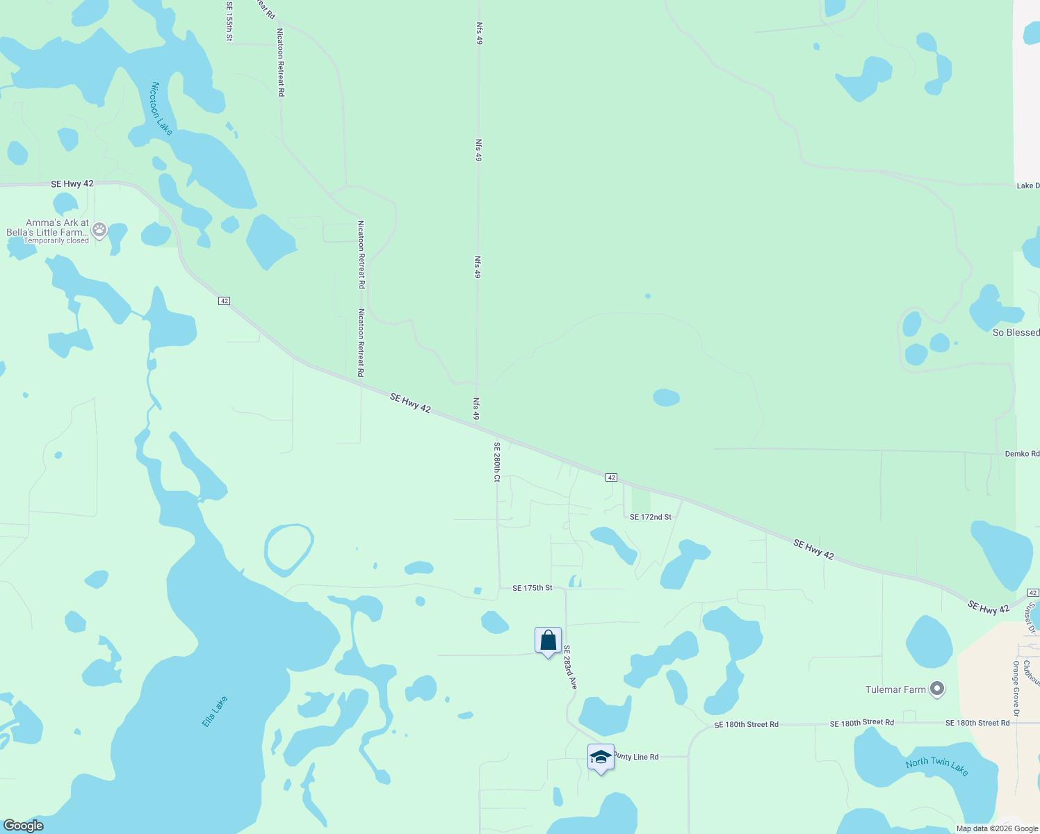 map of restaurants, bars, coffee shops, grocery stores, and more near 28093 Southeast Highway 42 in Umatilla