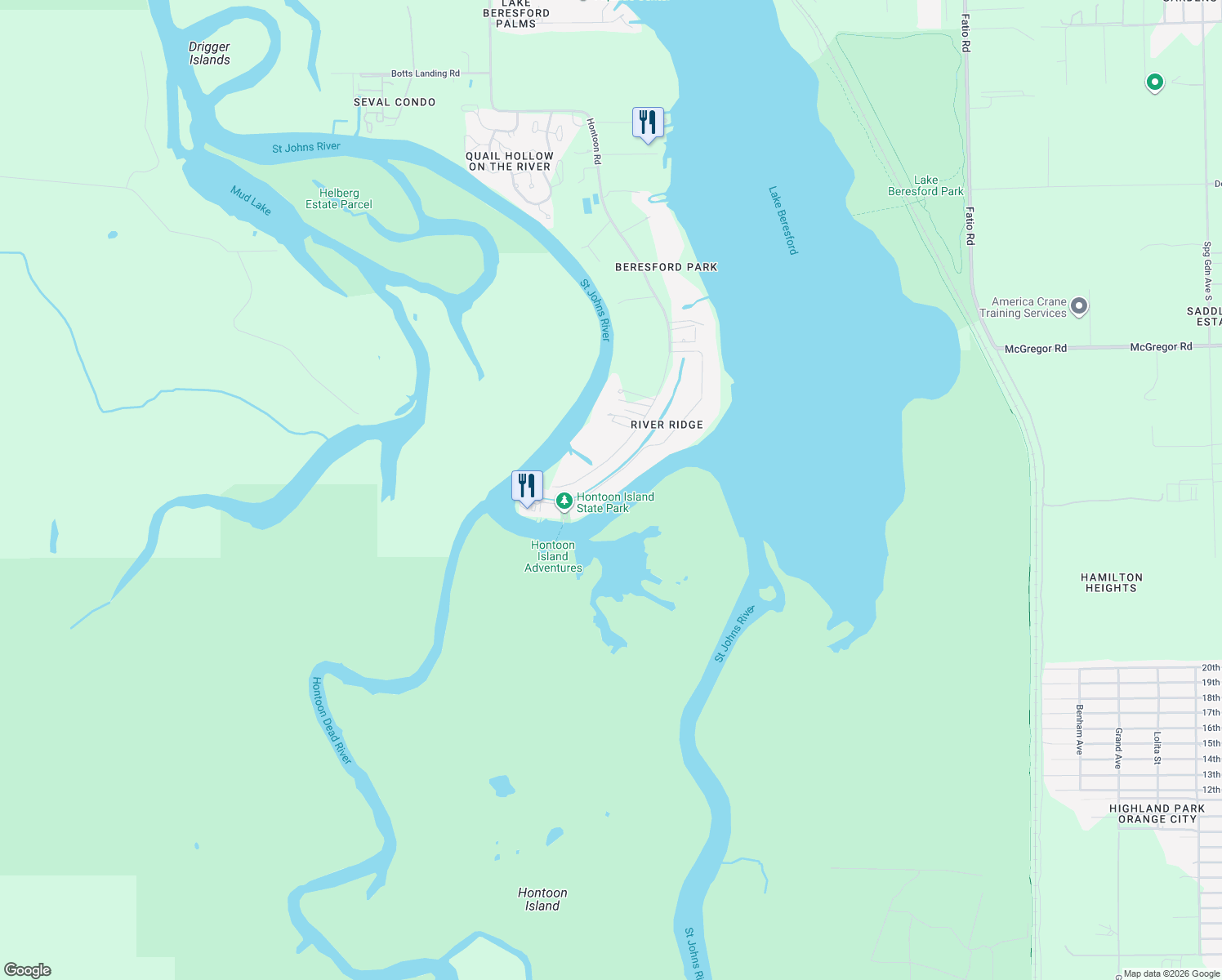 map of restaurants, bars, coffee shops, grocery stores, and more near 2279 River Ridge Road in DeLand