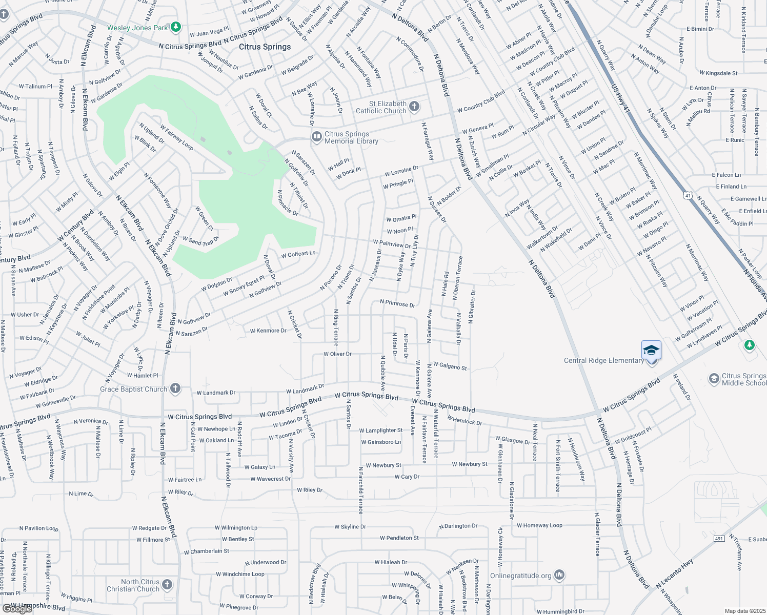map of restaurants, bars, coffee shops, grocery stores, and more near 7896 North Quibble Avenue in Citrus Springs