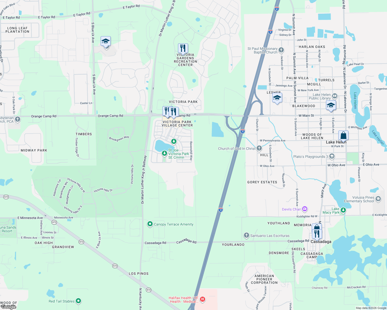 map of restaurants, bars, coffee shops, grocery stores, and more near 503 Ravenshill Way in DeLand