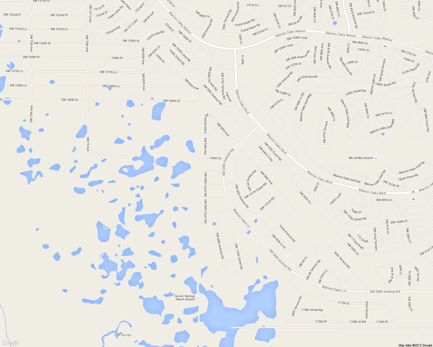 map of restaurants, bars, coffee shops, grocery stores, and more near 16627 Southwest 59th Court Road in Ocala
