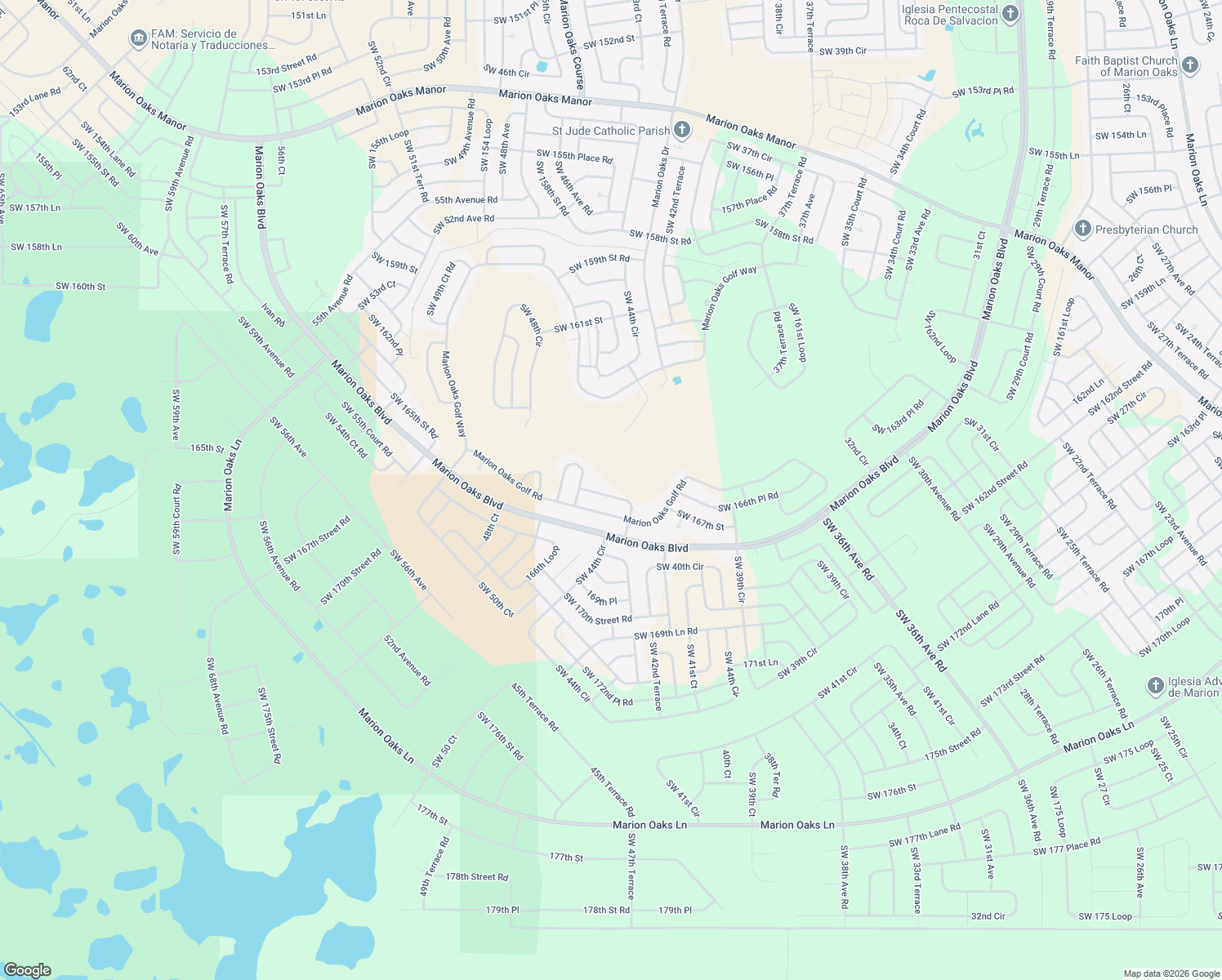 map of restaurants, bars, coffee shops, grocery stores, and more near 16669 Southwest 43rd Terrace Road in Ocala