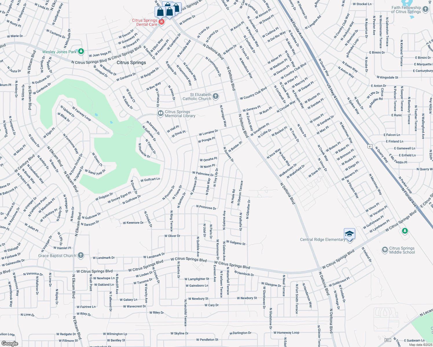 map of restaurants, bars, coffee shops, grocery stores, and more near 8209 North Tiny Lily Drive in Citrus Springs