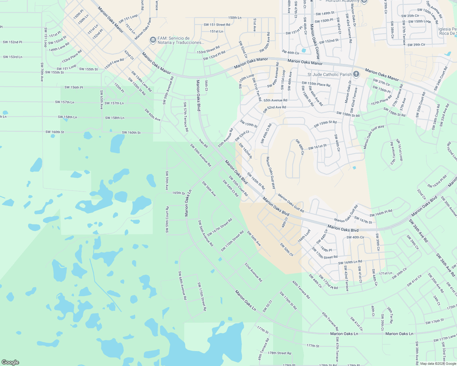 map of restaurants, bars, coffee shops, grocery stores, and more near 16395 Southwest 54th Court Road in Ocala