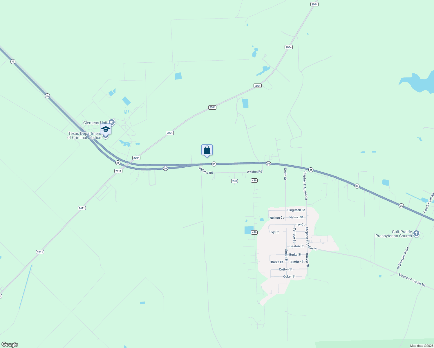 map of restaurants, bars, coffee shops, grocery stores, and more near 10215 Weldon Road in Freeport