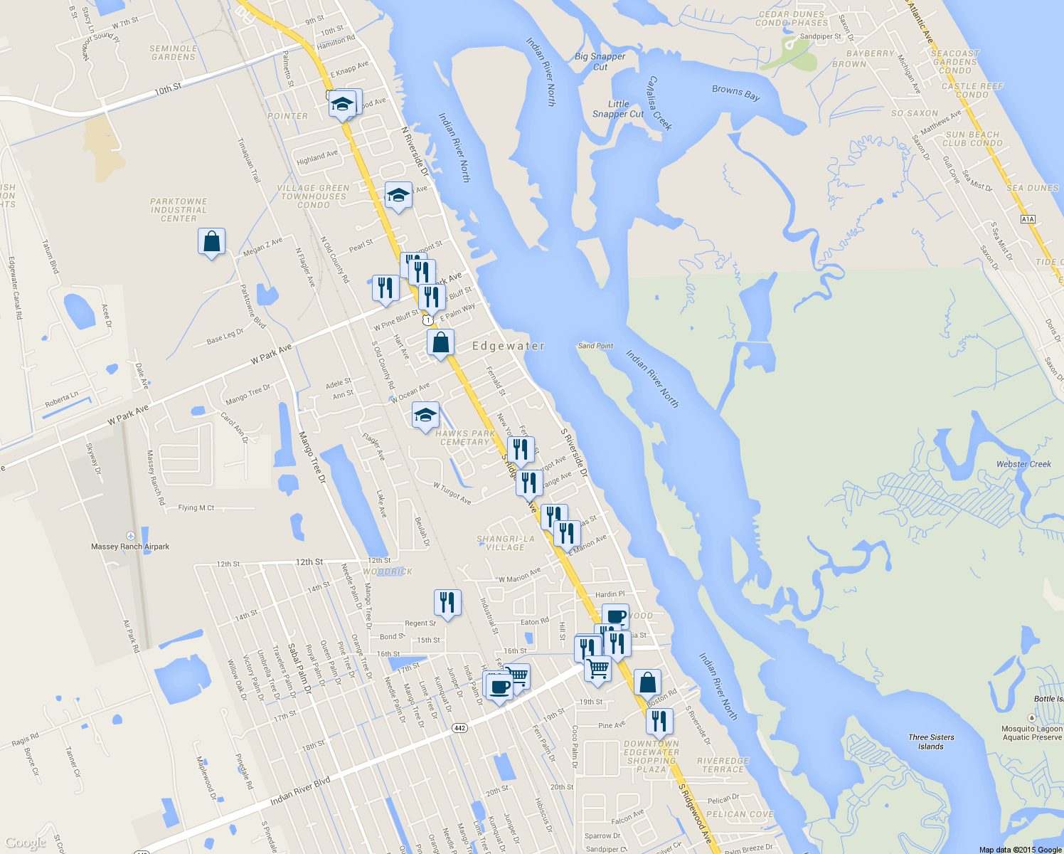map of restaurants, bars, coffee shops, grocery stores, and more near 923 Fernald Street in Edgewater