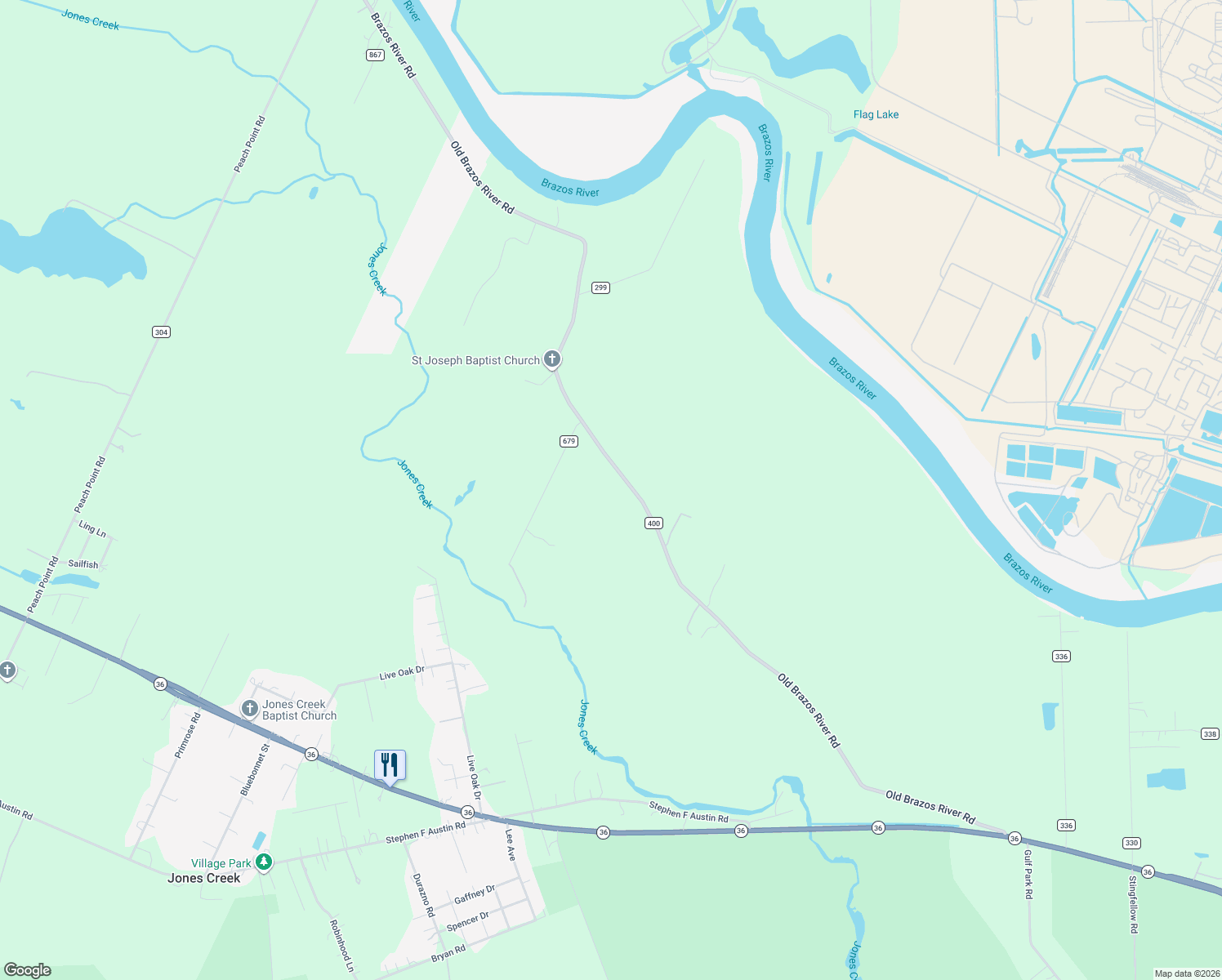 map of restaurants, bars, coffee shops, grocery stores, and more near 1801 Brazos River Road in Freeport