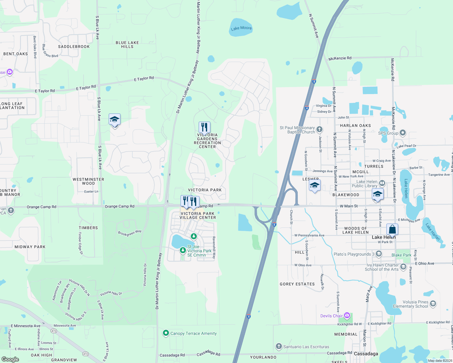 map of restaurants, bars, coffee shops, grocery stores, and more near 508 Heron Point Way in DeLand
