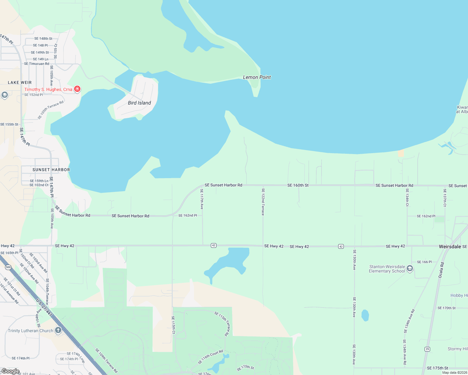 map of restaurants, bars, coffee shops, grocery stores, and more near 12022 Southeast Sunset Harbor Road in Weirsdale