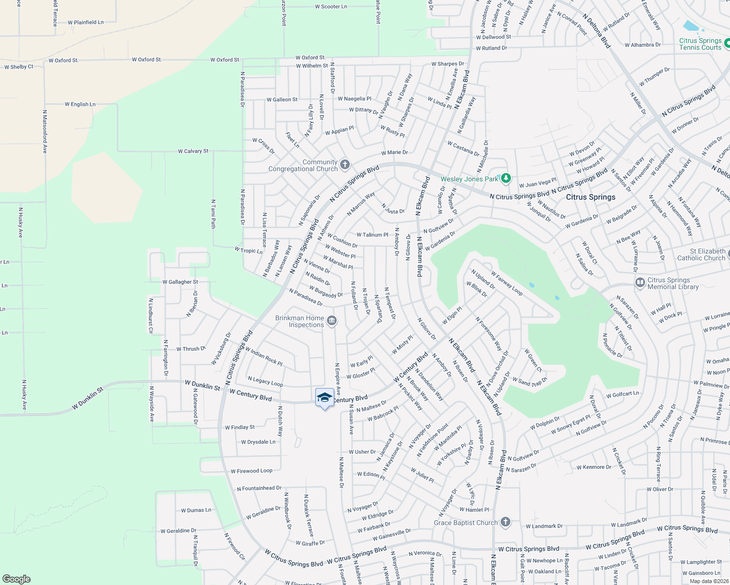 map of restaurants, bars, coffee shops, grocery stores, and more near 8732 North Trojan Drive in Citrus Springs