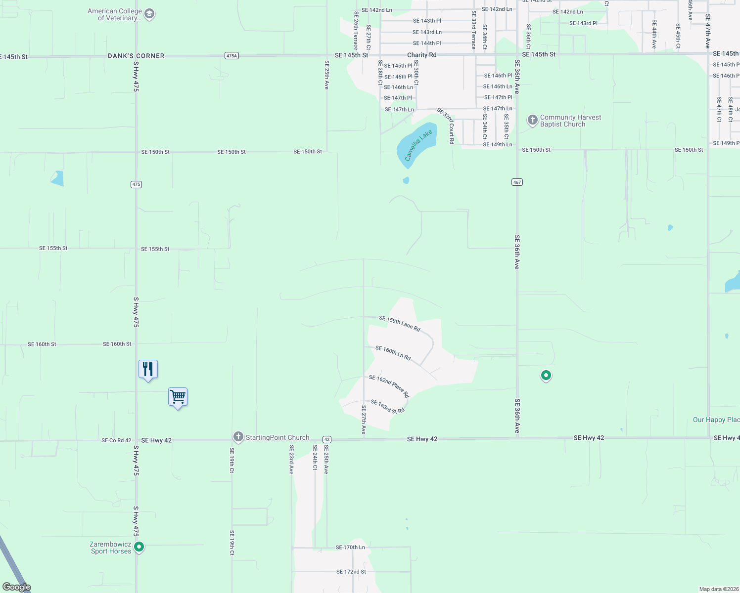 map of restaurants, bars, coffee shops, grocery stores, and more near 2700 Southeast 157th Lane Road in Summerfield