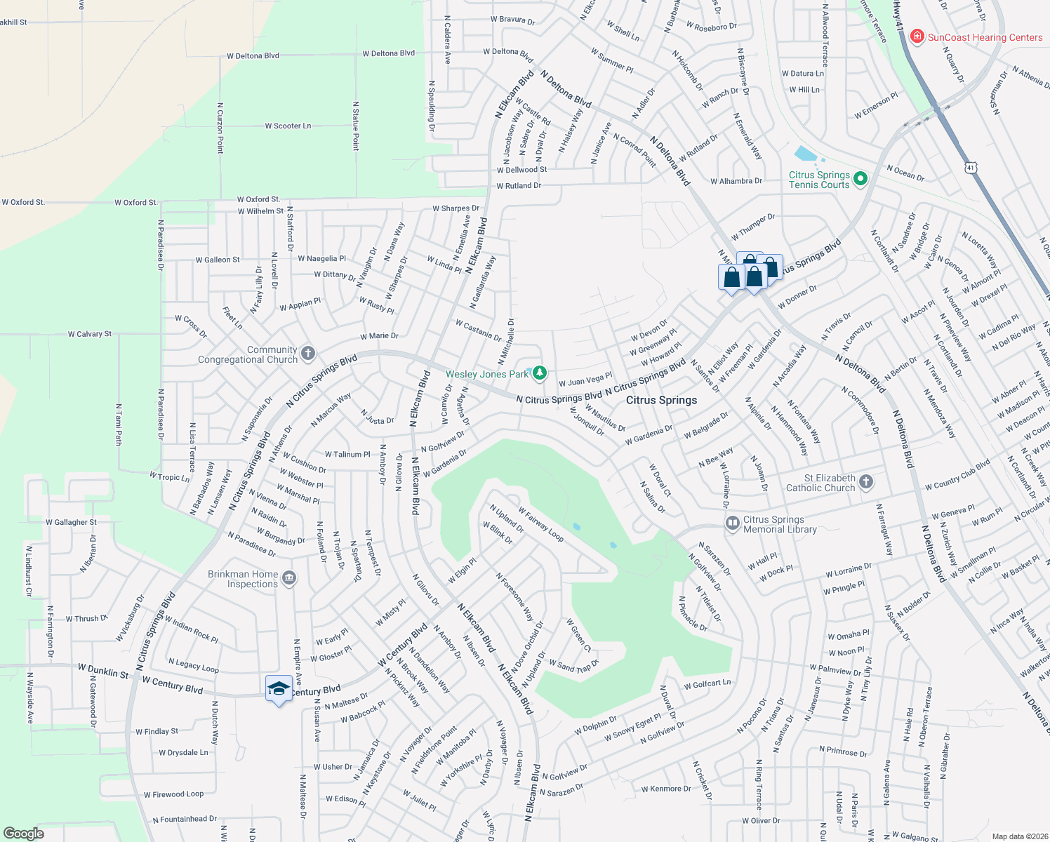 map of restaurants, bars, coffee shops, grocery stores, and more near 9154 N Clubhouse Blvd in Citrus Springs