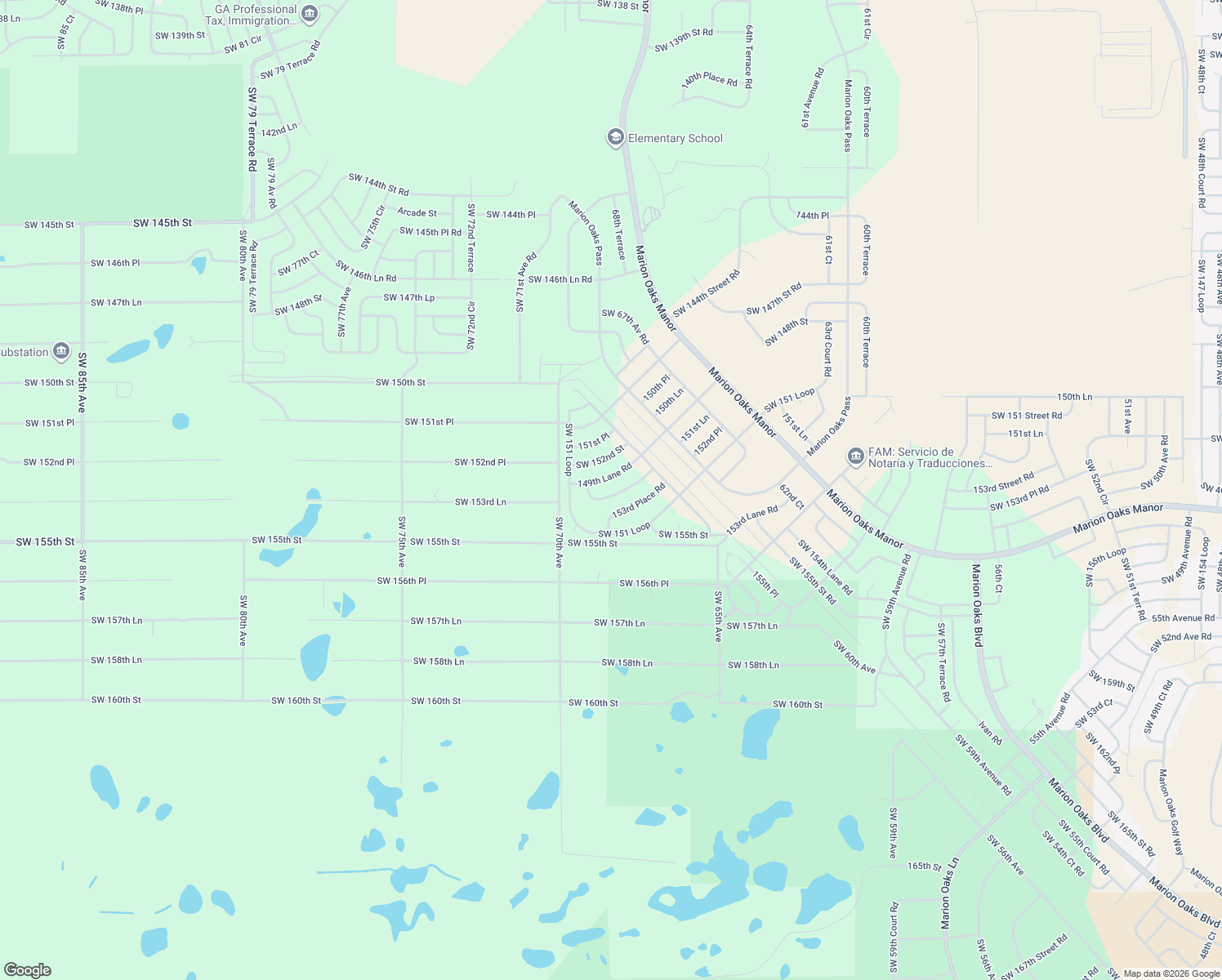 map of restaurants, bars, coffee shops, grocery stores, and more near 6833 Southwest 152nd Lane Road in Ocala