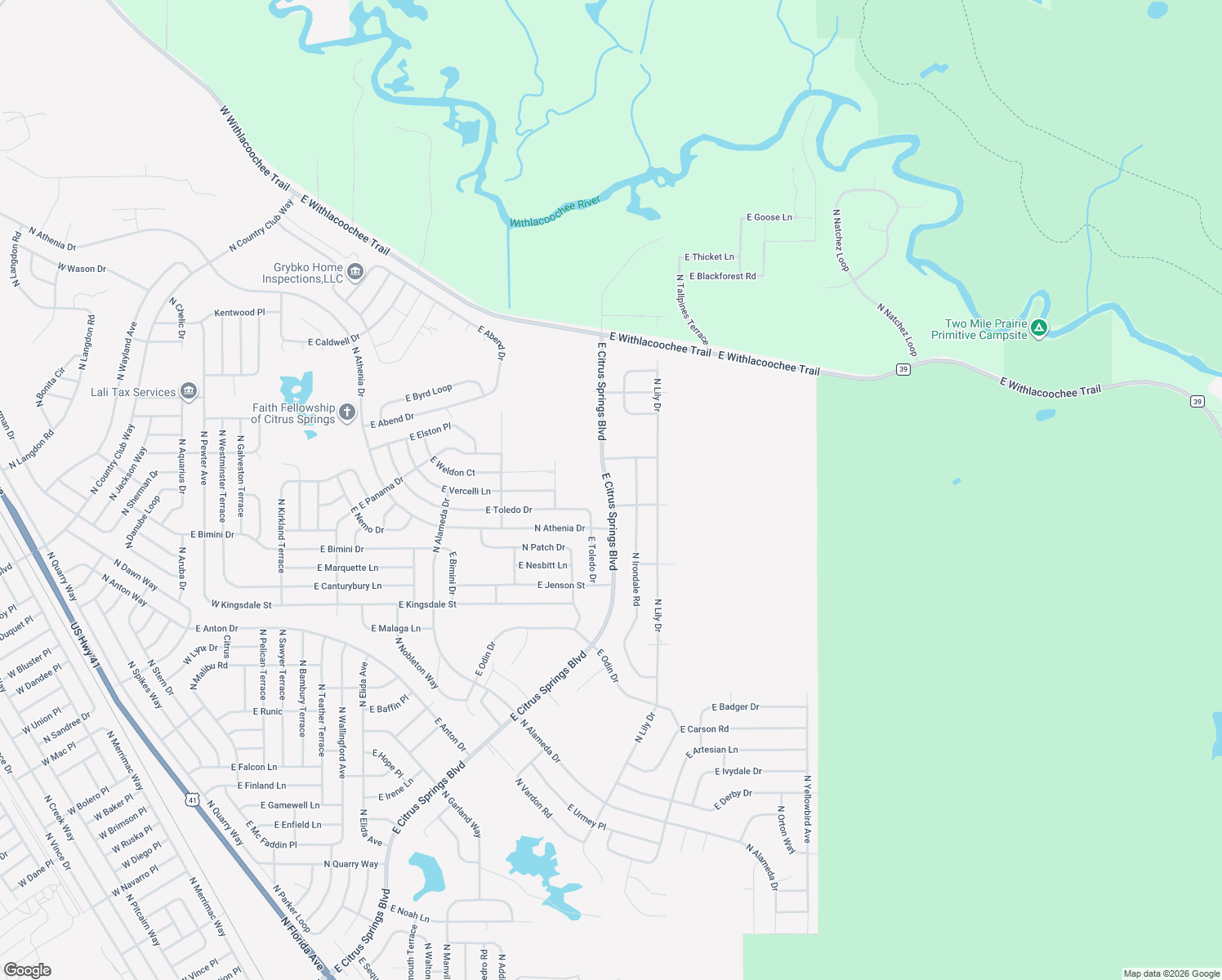 map of restaurants, bars, coffee shops, grocery stores, and more near 1702 East Citrus Springs Boulevard in Citrus Springs