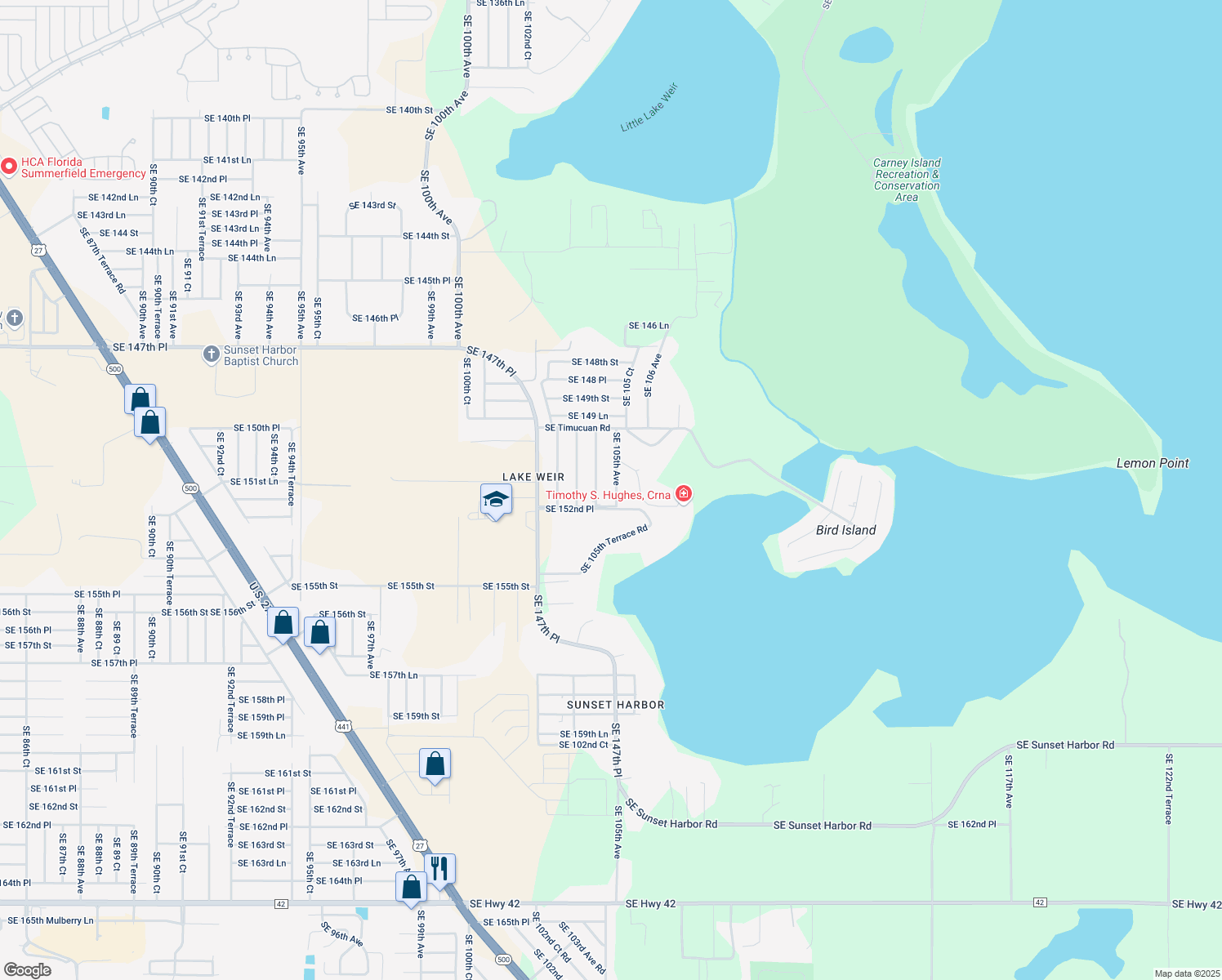 map of restaurants, bars, coffee shops, grocery stores, and more near 15200 SE 105th Ave in Summerfield