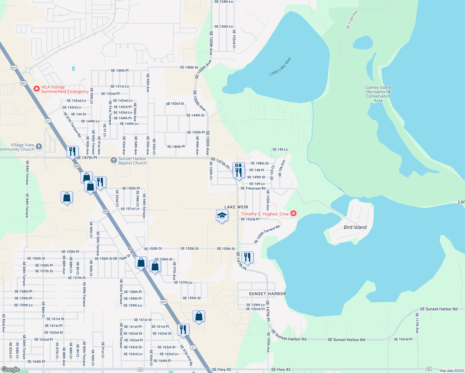 map of restaurants, bars, coffee shops, grocery stores, and more near 10214 Southeast 149 Lane in Summerfield