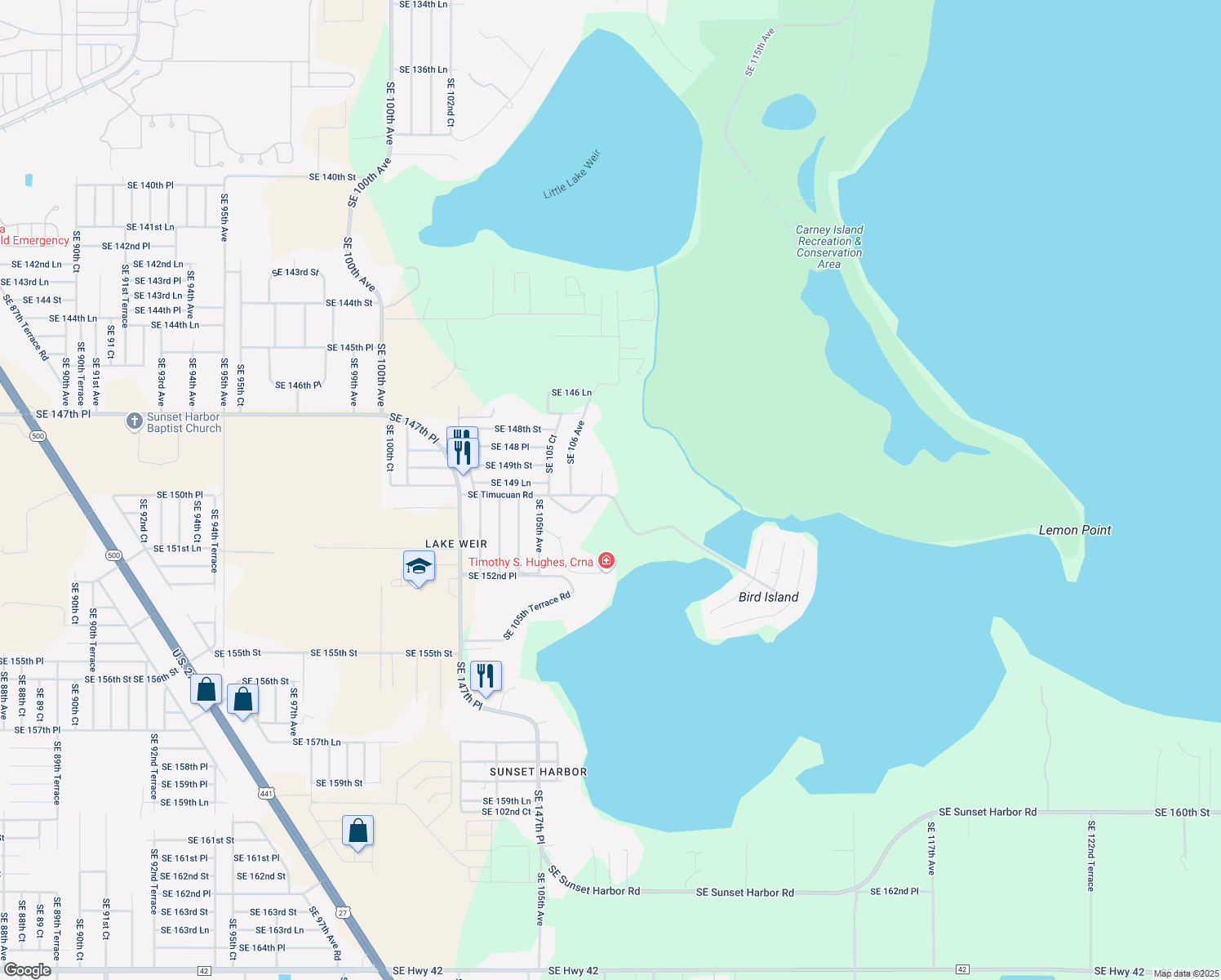 map of restaurants, bars, coffee shops, grocery stores, and more near 14983 Southeast 107 Avenue in Summerfield