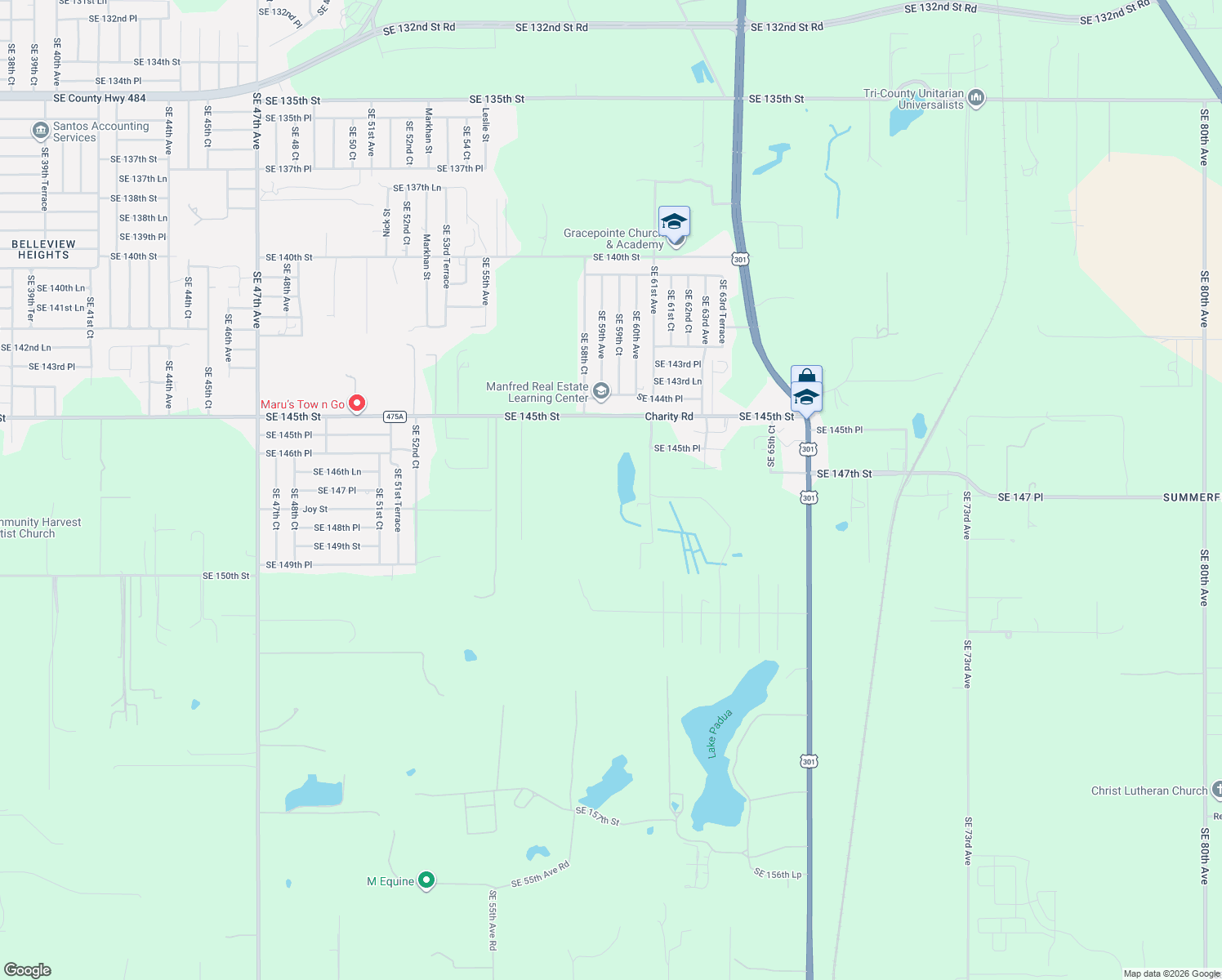map of restaurants, bars, coffee shops, grocery stores, and more near 5892 Southeast 145th Street in Summerfield