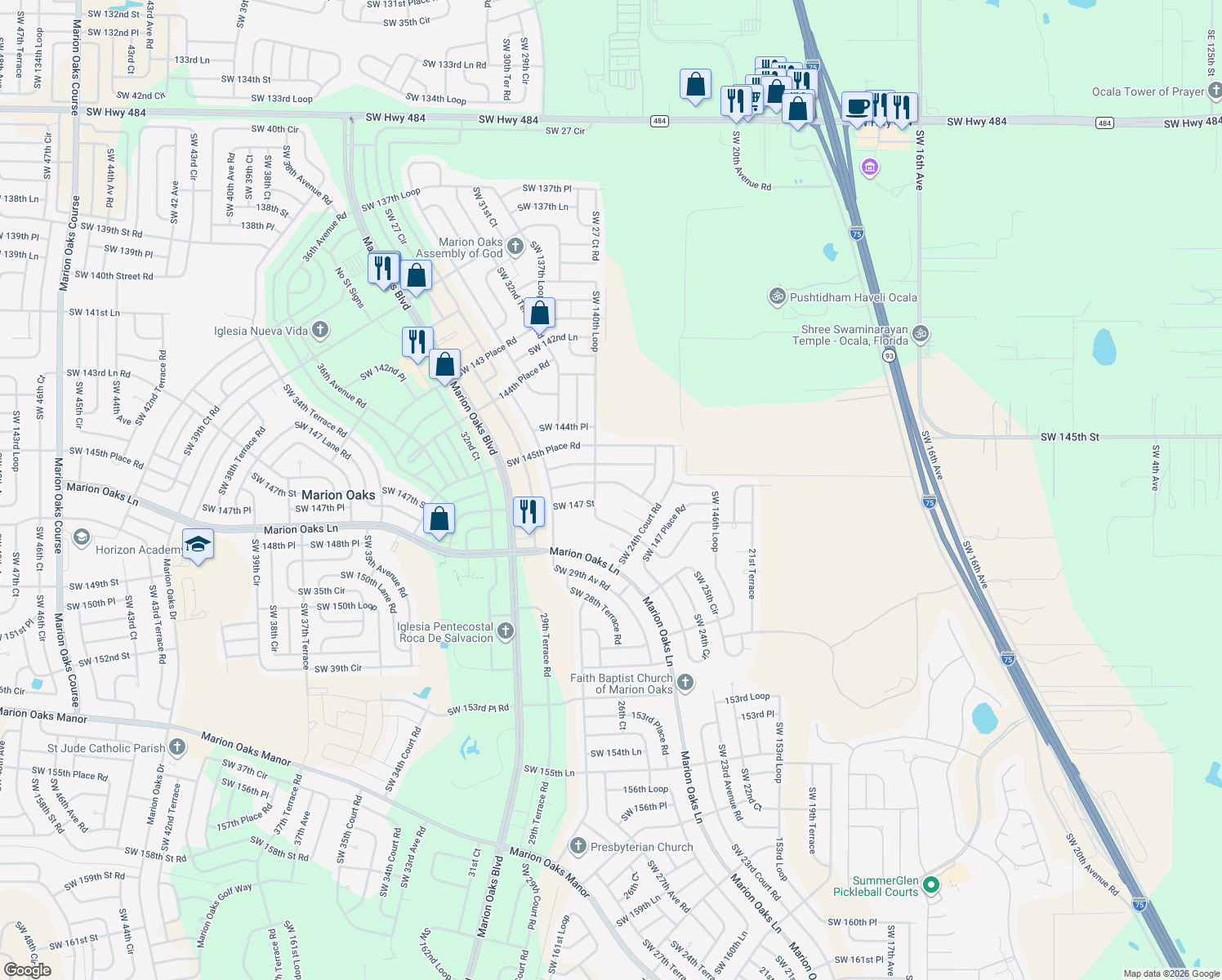 map of restaurants, bars, coffee shops, grocery stores, and more near 2680 Southwest 146th Place Road in Ocala