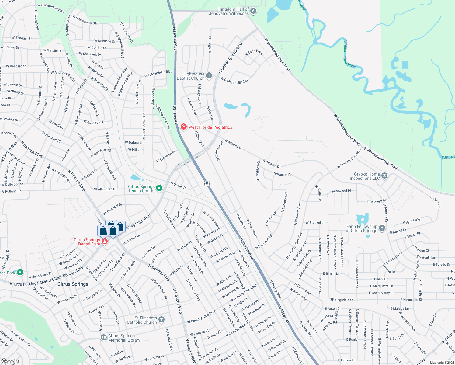 map of restaurants, bars, coffee shops, grocery stores, and more near 10054 North Sherman Drive in Citrus Springs
