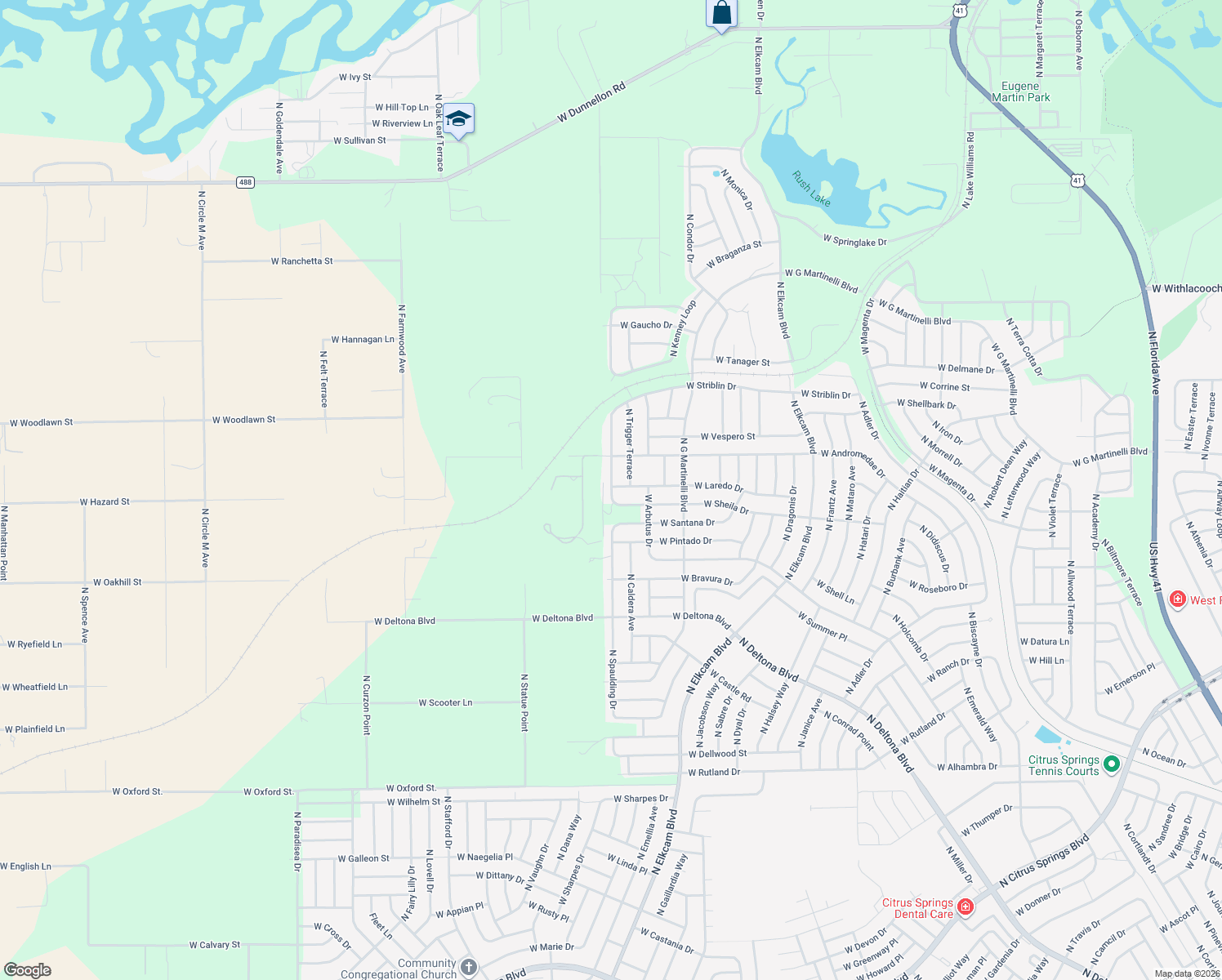 map of restaurants, bars, coffee shops, grocery stores, and more near 2978 West Sheila Drive in Citrus Springs