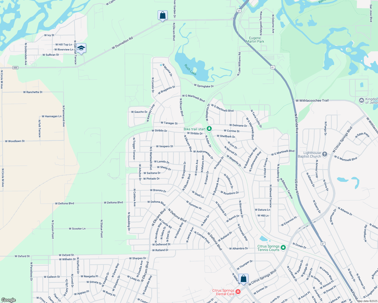 map of restaurants, bars, coffee shops, grocery stores, and more near 2371 West Andromedae Drive in Citrus Springs