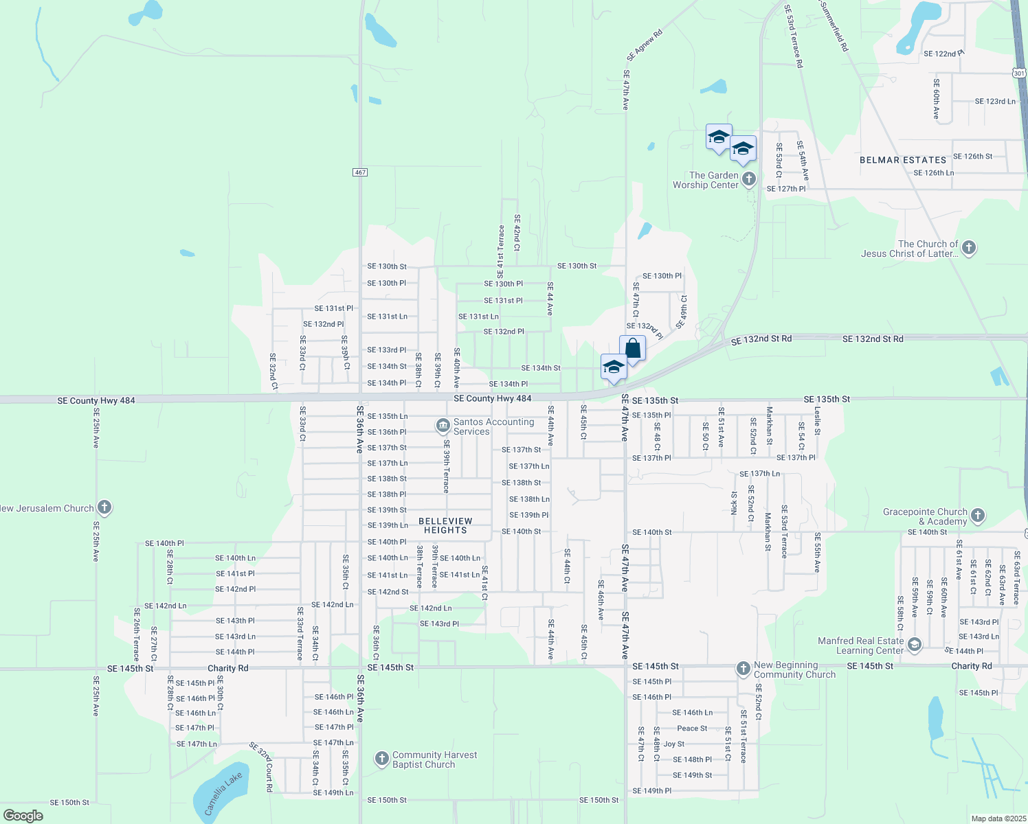 map of restaurants, bars, coffee shops, grocery stores, and more near 4225 Southeast 135th Lane in Summerfield