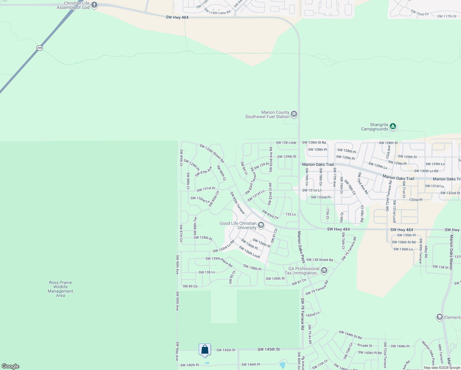 map of restaurants, bars, coffee shops, grocery stores, and more near 8553 Southwest 131st Place in Ocala
