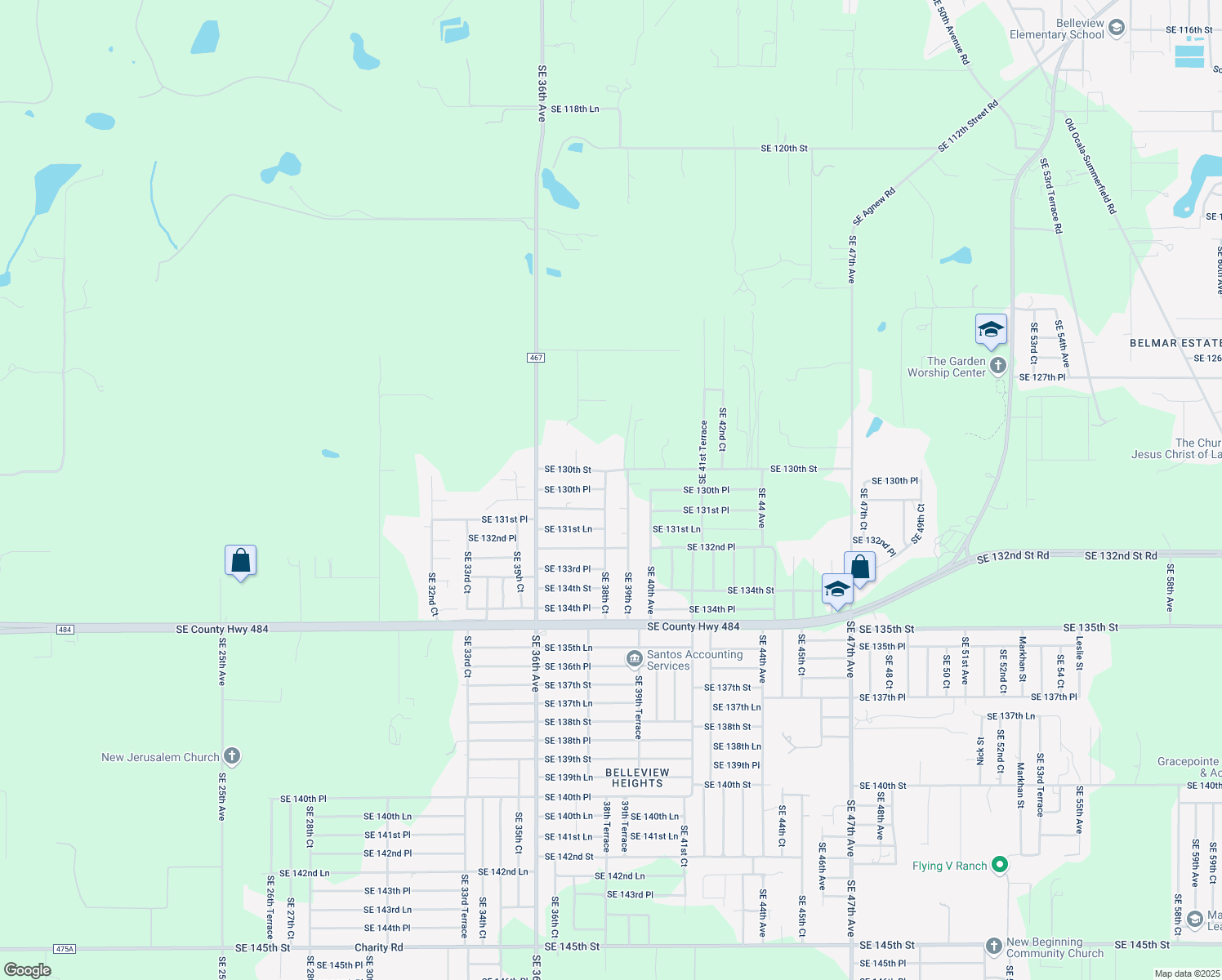 map of restaurants, bars, coffee shops, grocery stores, and more near 13051 Southeast 38th Court in Belleview