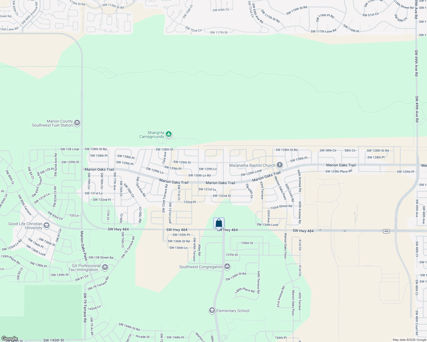 map of restaurants, bars, coffee shops, grocery stores, and more near 6796 Southwest 129th Lane in Ocala