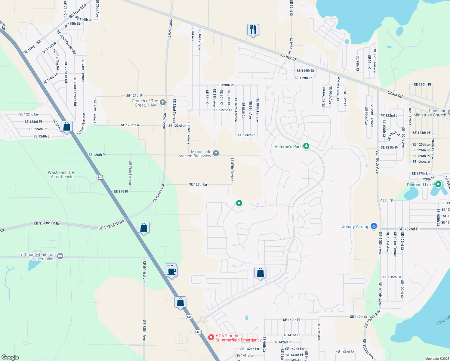map of restaurants, bars, coffee shops, grocery stores, and more near 12858 Southeast 87th Terrace in Belleview