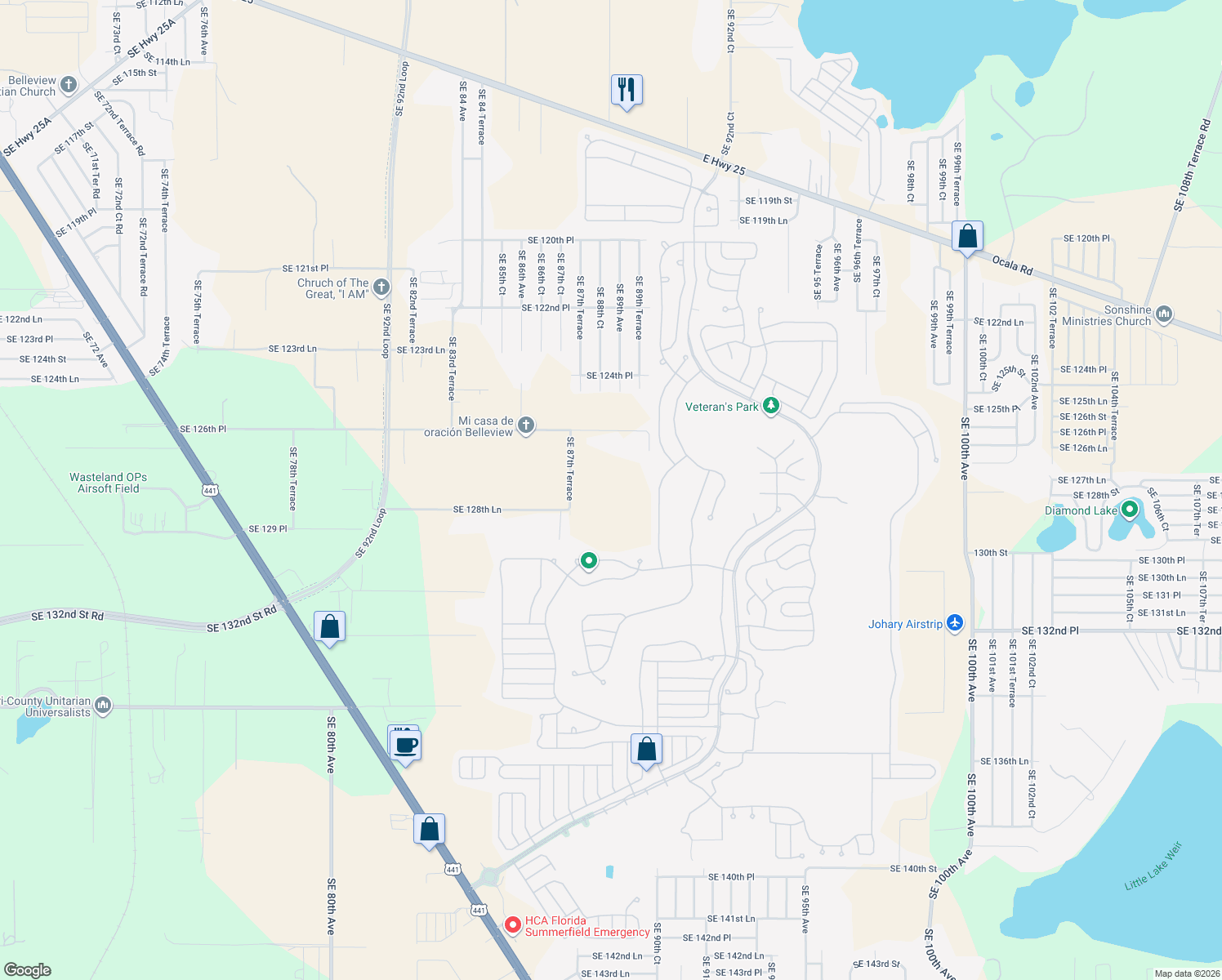 map of restaurants, bars, coffee shops, grocery stores, and more near 12859 Southeast 87th Terrace in Belleview